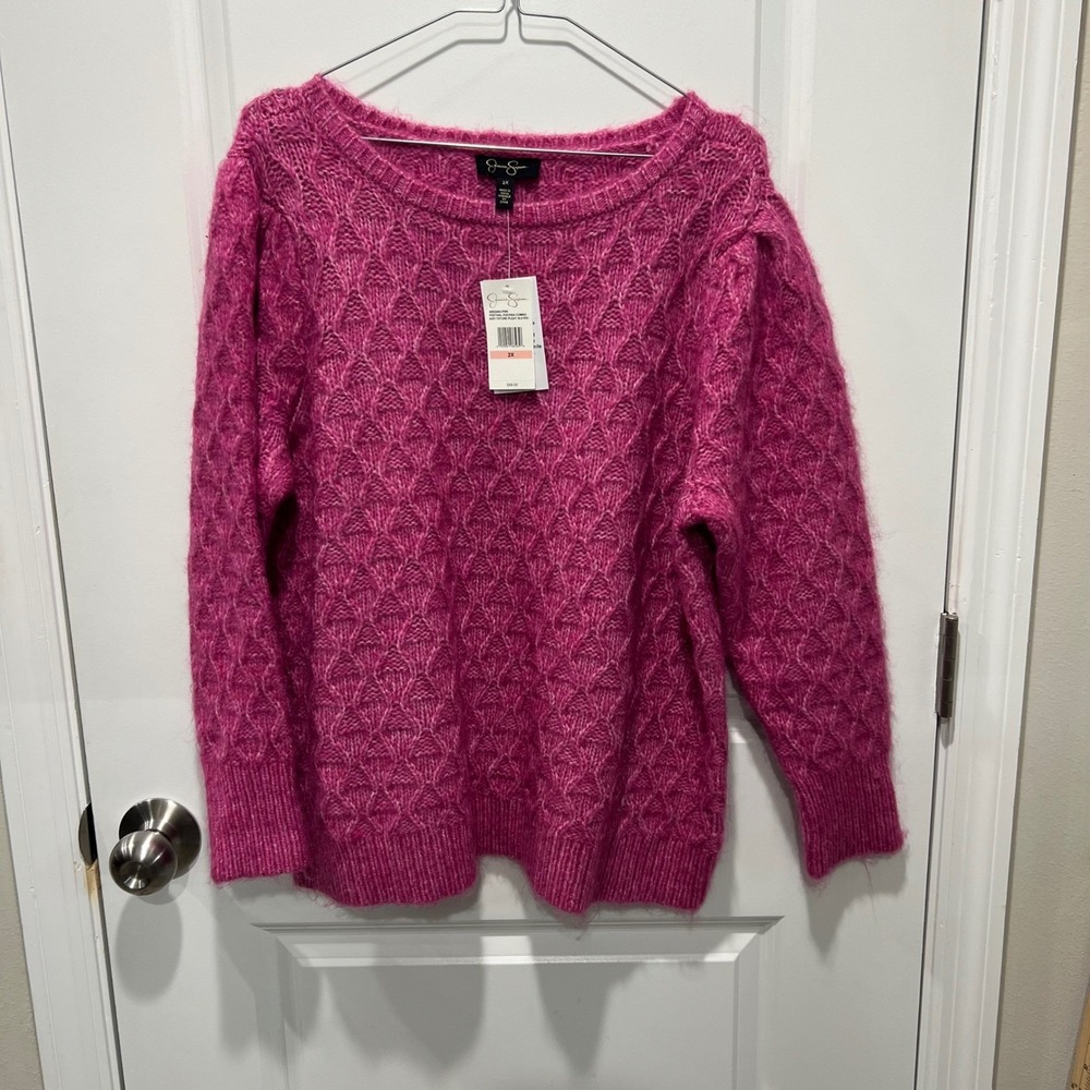 Jessica Simpson Festival Fuchsia Combo Kati Txture Pleat Slv‎ P/O Sweater 2X